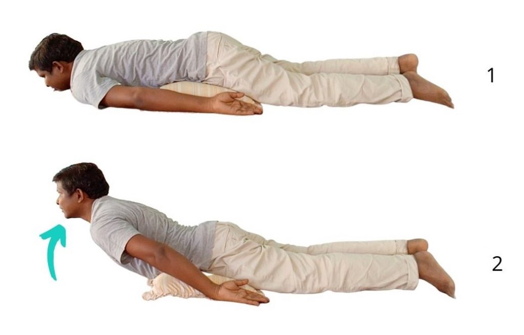 prone trunk lift exercise for straightened lumbar lordosis