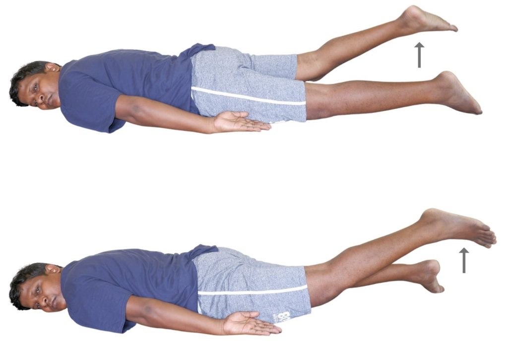 leg raise in prone exercise for relief of sciatica