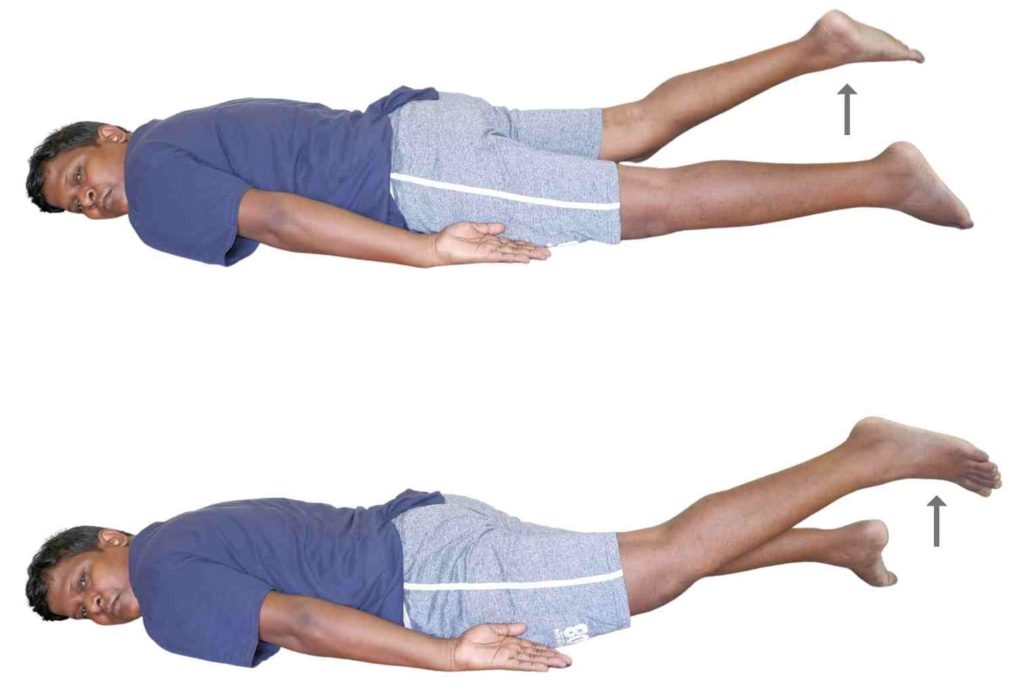 Single leg raise in prone for lower back strengthening