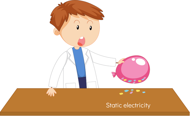 static electricity builds on surface of balloon when rubbing on hair