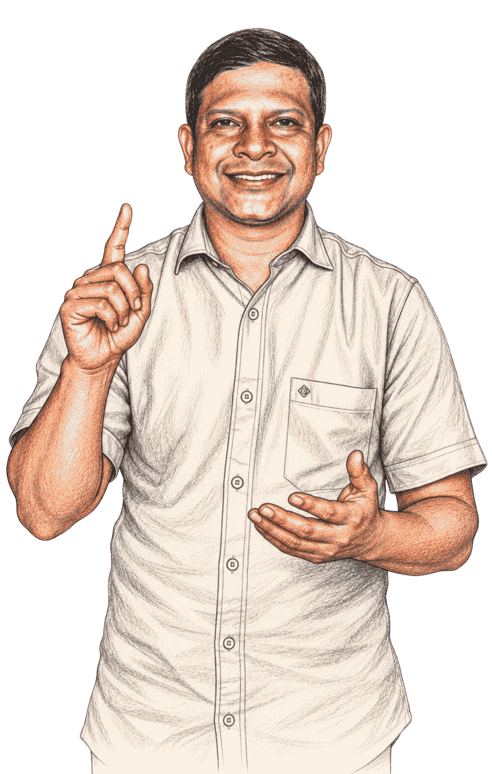 BPT 1st-year programme Smiling teacher with raised finger