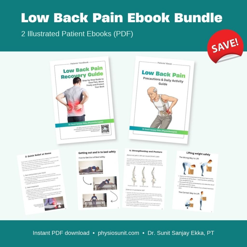 Low Back Pain Ebook Bundle – Recovery Guide and Precautions & Daily Activity Guide patient ebooks (PDF) by Dr. Sunit Sanjay Ekka, PT